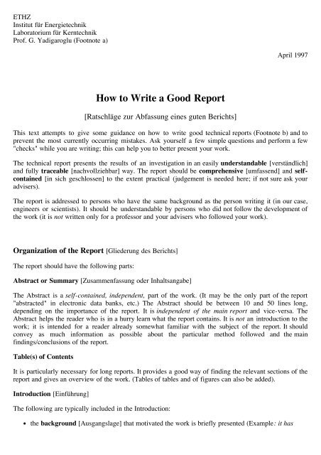 how to write a good report example