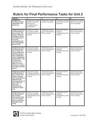 Rubric for Final Performance Tasks for Unit 2 - Saint Mary's Press