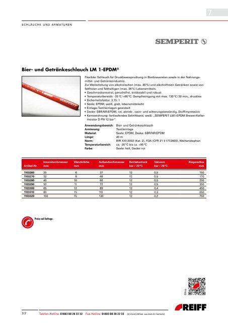 lebensmittelscHläucHe - REIFF Technische Produkte