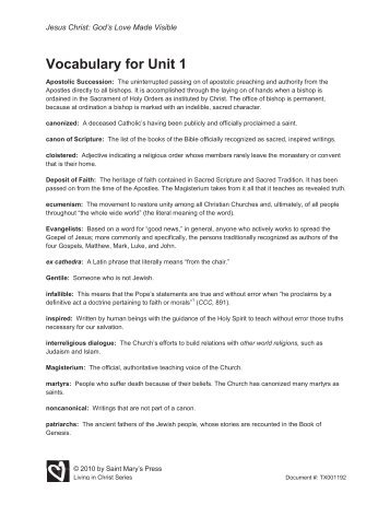 Vocabulary for Unit 1 - Saint Mary's Press