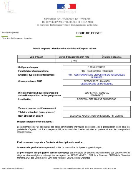 Fiche De Poste Dreal Poitou Charentes