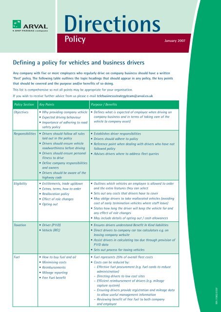 Directions Policy - Arval