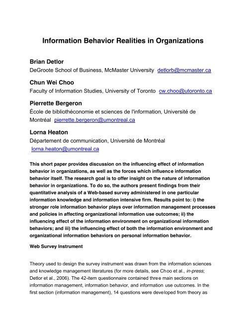 Information behavior realities in organizations - Wiley Online Library