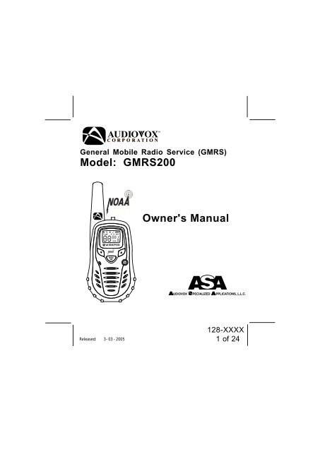 Model: GMRS200 Owner's Manual - ASA Electronics