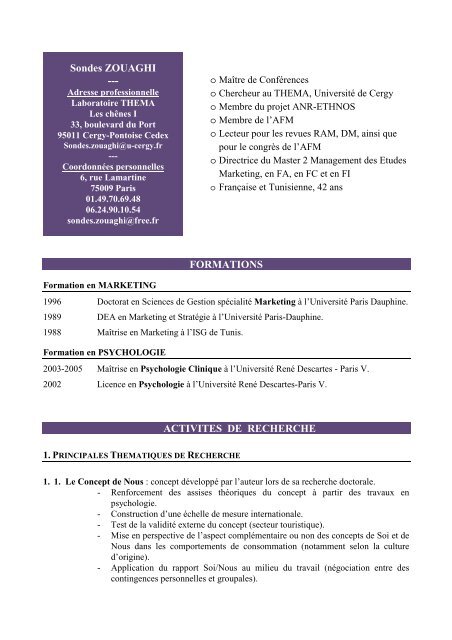 CV analytique 2008 ZOUAGHI - Ecole supÃ©rieure des affaires