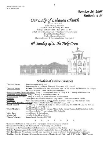October 26, 2008 Bulletin # 43 Our Lady of Lebanon Church