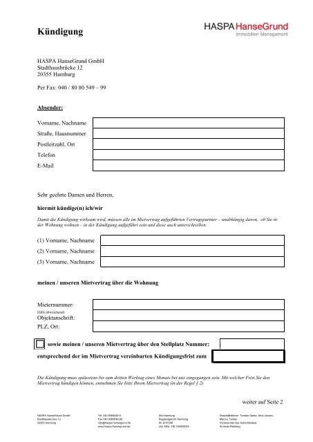 Kundigung Haspa Hansegrund