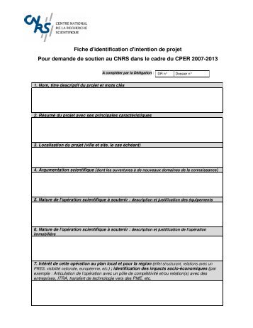 Fiche d'identification d'intention de projet Pour demande de ... - CNRS