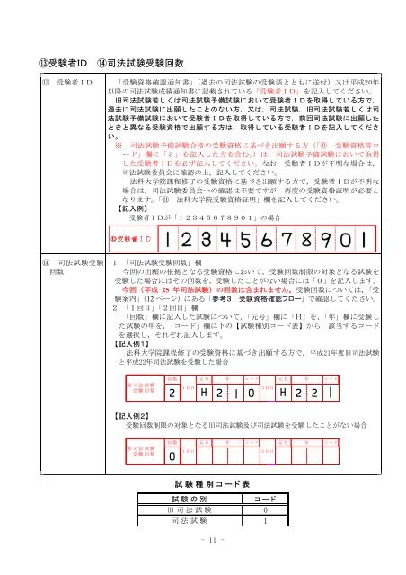 平成２５年司法試験 受験願書の記入要領
