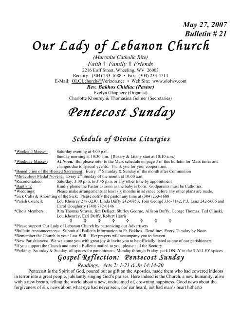 Pentecost Sunday - Our Lady of Lebanon