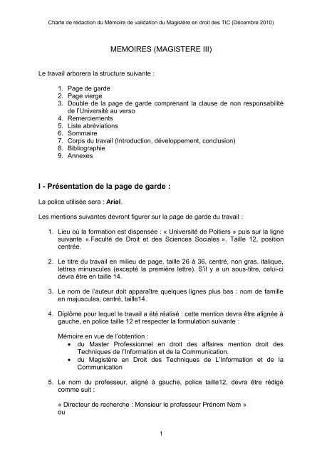 Charte du mÃ©moire - UFR Droit et Sciences Sociales - UniversitÃ© de ...