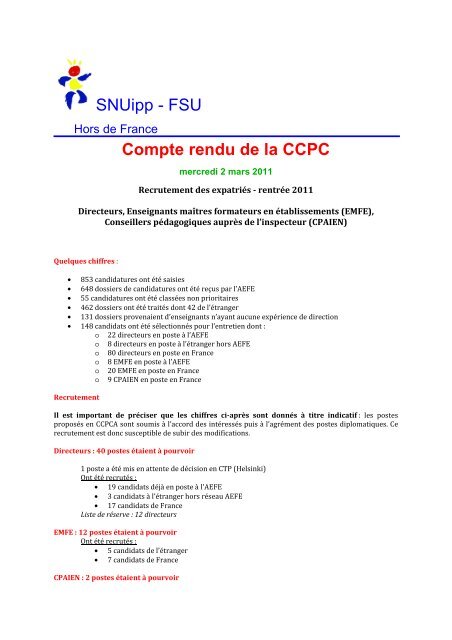 Compte-rendu de la CCPC du 2 mars - SNUipp