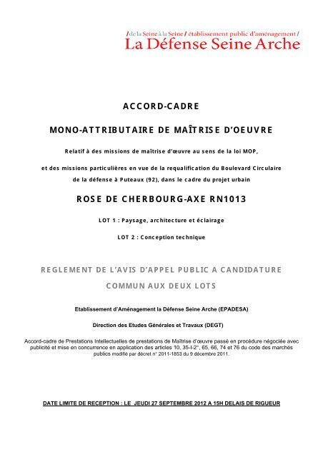 accord-cadre mono-attributaire de maÃ®trise d'oeuvre rose ... - Epadesa