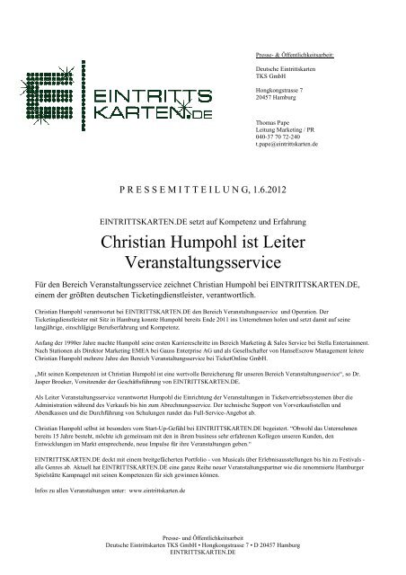 Personalie Christian Humpohl - Eintrittskarten.de