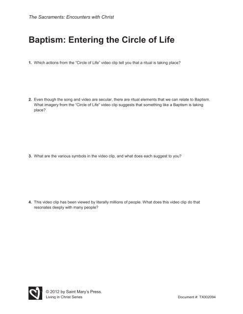 Baptism: Entering the Circle of Life - Saint Mary's Press