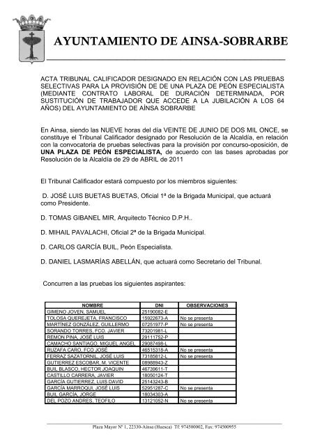 informe de secretaria - Ayuntamiento de AÃ­nsa Sede ElectrÃ³nica