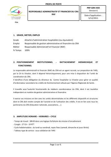 PROFIL DE POSTE PRP-GRH-XXX Version 6 RESPONSABLE ...