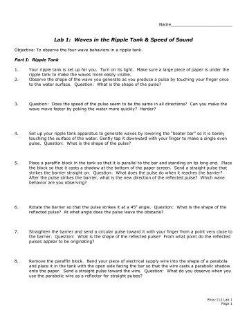 Lab 1: Waves in the Ripple Tank & Speed of Sound