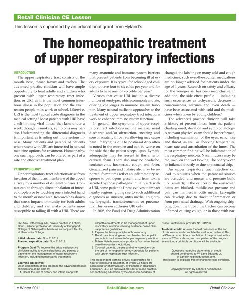 the homeopathic treatment of upper respiratory infections