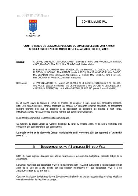 Compte rendu du Conseil municipal du 5 ... - Ville de Chaville