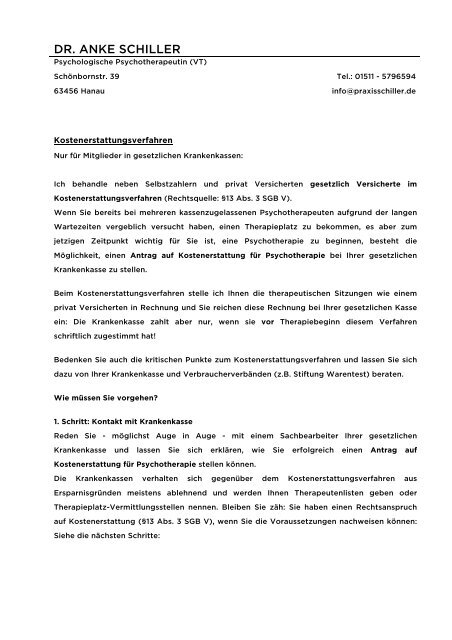 Kostenerstattungs Verfahren Psychologische Praxis Dr Anke Schiller