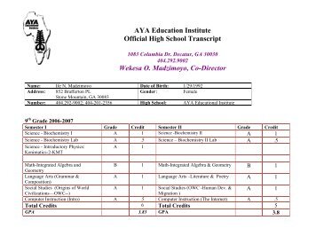 AYA Education Institute Official High School Transcript Wekesa O ...