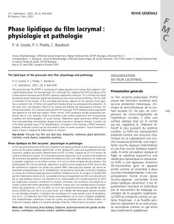Phase lipidique du film lacrymal : physiologie et ... - eye-clean.ch