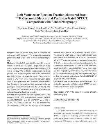 Left Ventricular Ejection Fraction Measured from 99mTc-Sestamibi ...