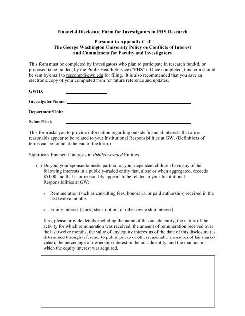 FCOI Supplemental Disclosure Form - George Washington University