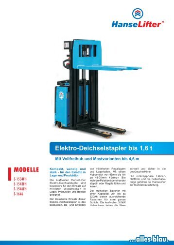 Elektro-Deichselstapler bis 1,6 t - HanseLifter