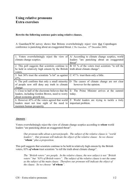 Using relative pronouns Extra exercises - English L1 Sciences Eco
