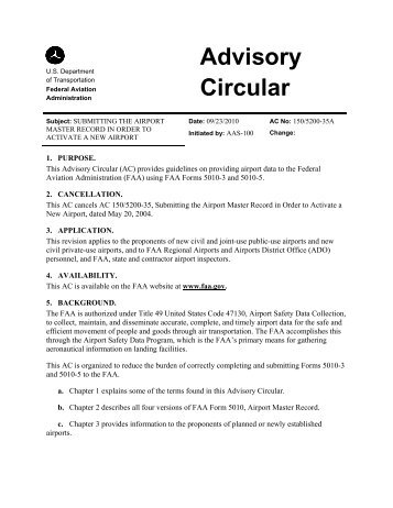 AC 150/5200-35A, Submitting the Airport Master Record in ... - FAA