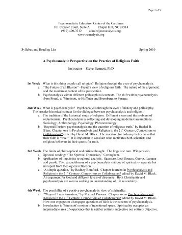 Syllabus and Reading List - Psychoanalytic Education Center of the ...