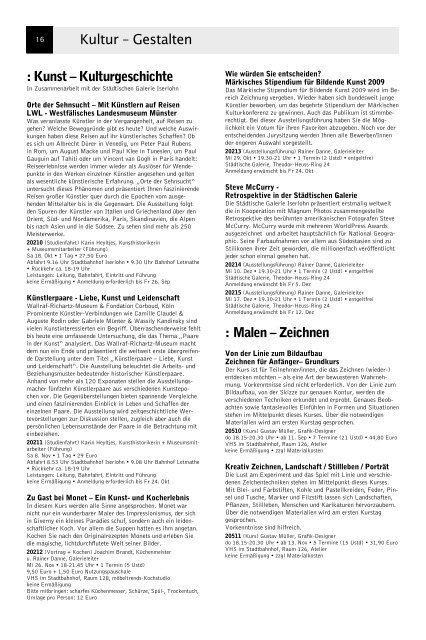 VolkshochschuleIserlohn : Programm August bis Dezember 2008
