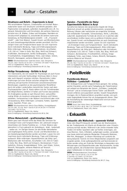 VolkshochschuleIserlohn : Programm August bis Dezember 2008