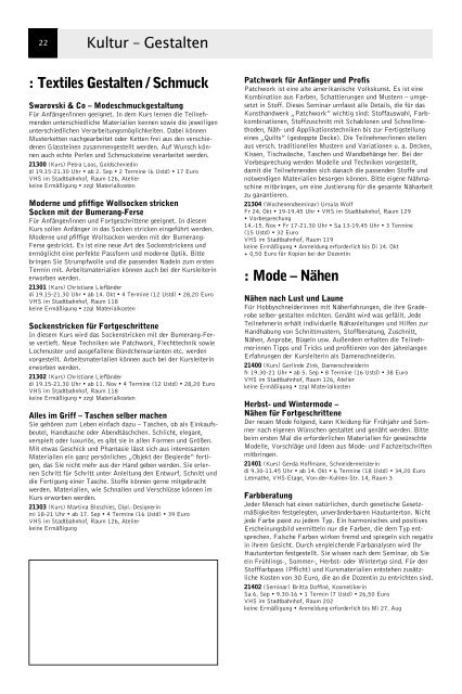 VolkshochschuleIserlohn : Programm August bis Dezember 2008