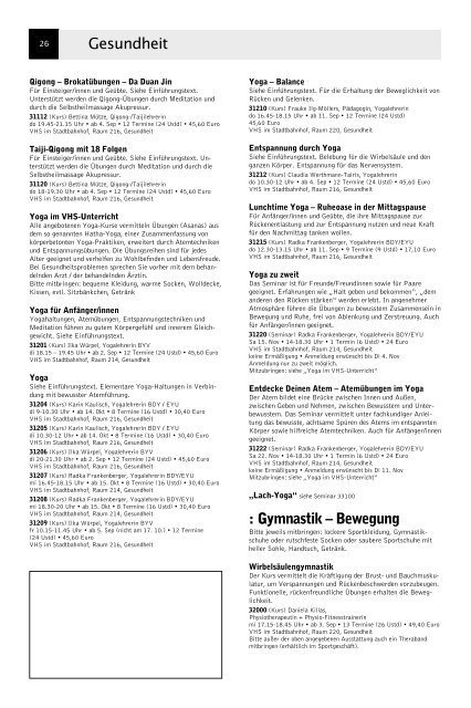 VolkshochschuleIserlohn : Programm August bis Dezember 2008