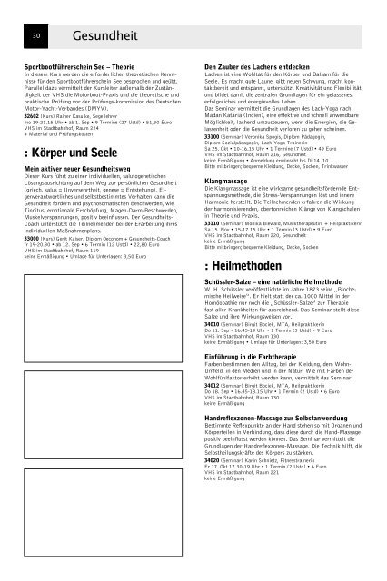 VolkshochschuleIserlohn : Programm August bis Dezember 2008