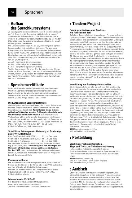 VolkshochschuleIserlohn : Programm August bis Dezember 2008