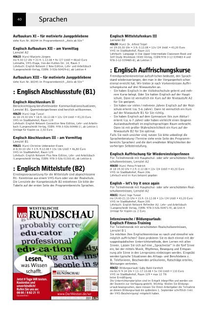 VolkshochschuleIserlohn : Programm August bis Dezember 2008