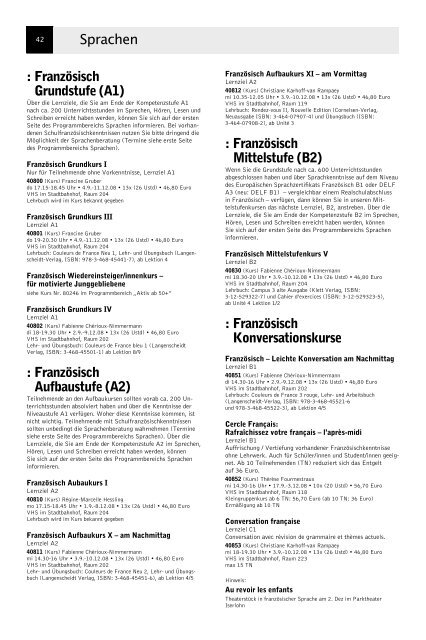 VolkshochschuleIserlohn : Programm August bis Dezember 2008