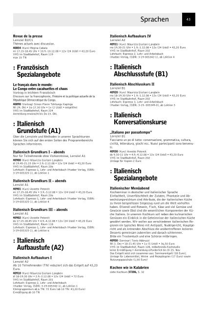 VolkshochschuleIserlohn : Programm August bis Dezember 2008