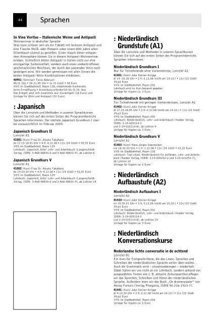 VolkshochschuleIserlohn : Programm August bis Dezember 2008