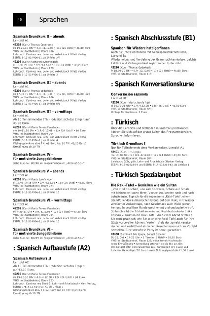 VolkshochschuleIserlohn : Programm August bis Dezember 2008