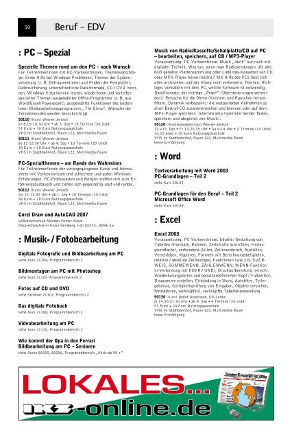 VolkshochschuleIserlohn : Programm August bis Dezember 2008