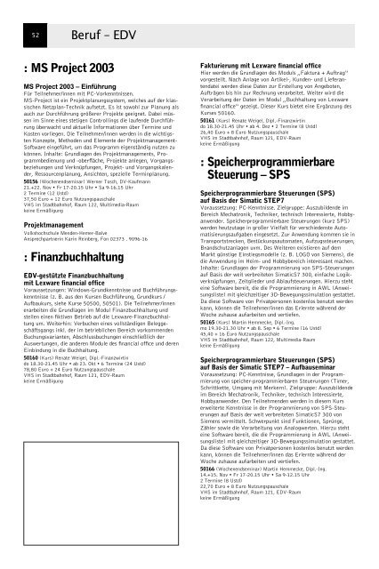 VolkshochschuleIserlohn : Programm August bis Dezember 2008