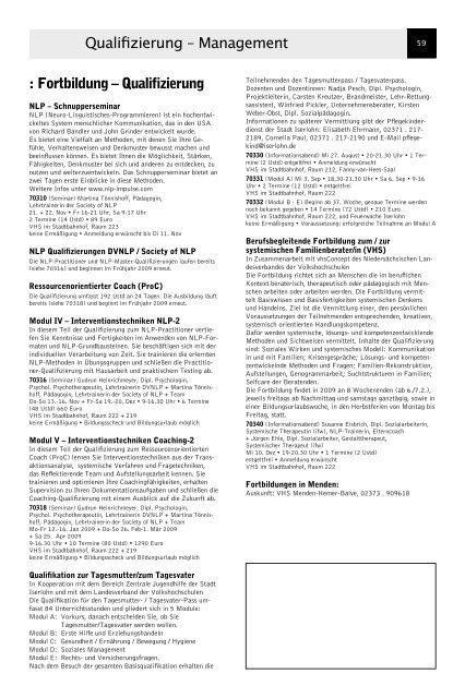 VolkshochschuleIserlohn : Programm August bis Dezember 2008