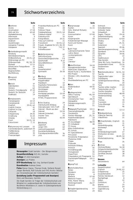 VolkshochschuleIserlohn : Programm August bis Dezember 2008