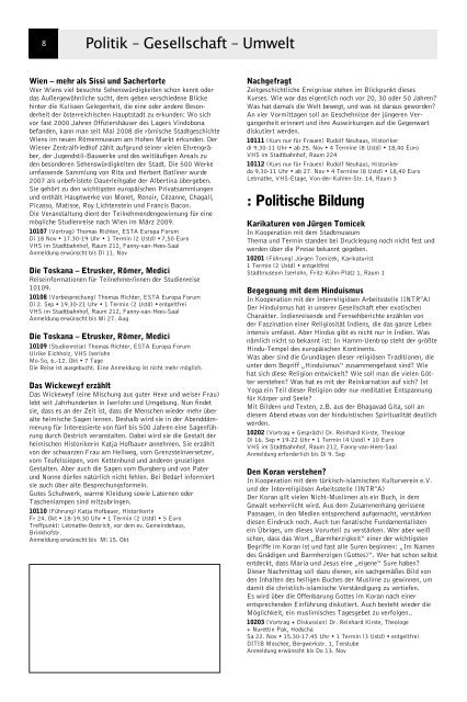 VolkshochschuleIserlohn : Programm August bis Dezember 2008