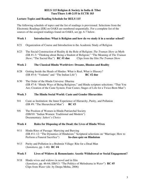 RELS 115 syllabus fall 2012 - Department of Religious Studies